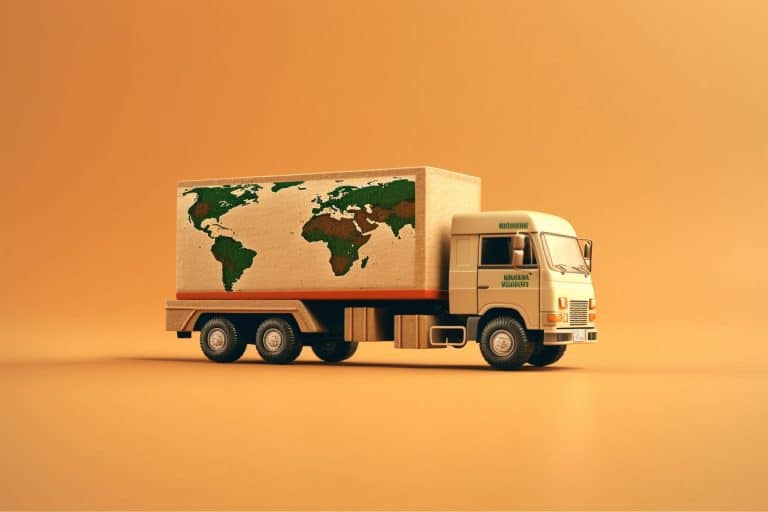 Camion de livraison décoré d’une carte du monde